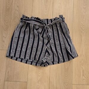 LOFT High Waist Navy and White Striped Shorts